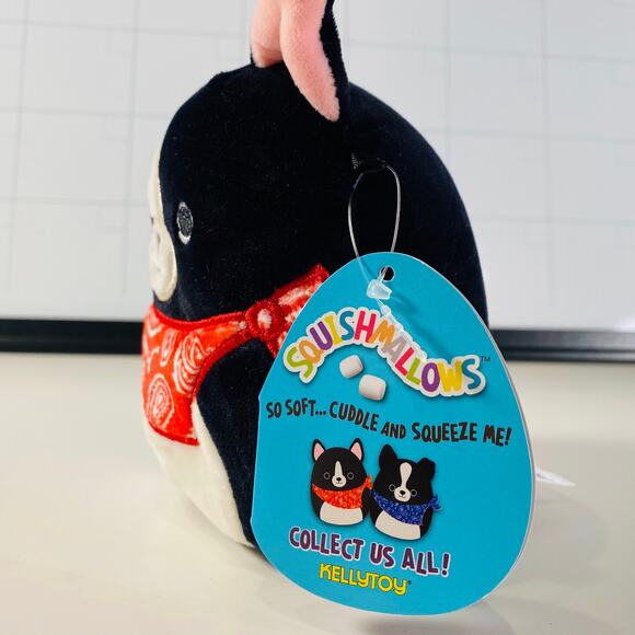 Squishmallow Teddy the Black Dog 5" Boston Terrier Plush Red Bandana Puppy Pup - Picture 4 of 8